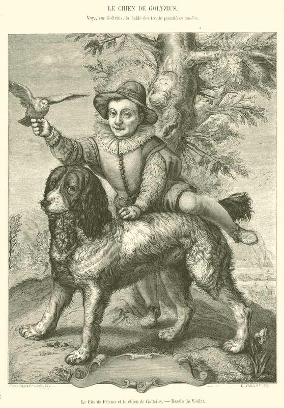 Frisius søn og Goltzius hund (gravering) af French School