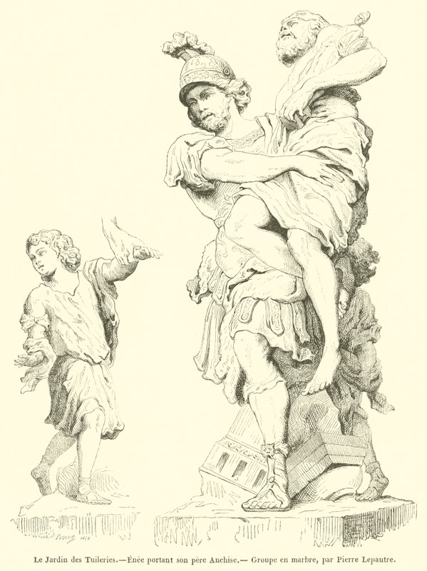 Tuileriehaven, Aeneas bærer sin far Anchises (gravering) af French School