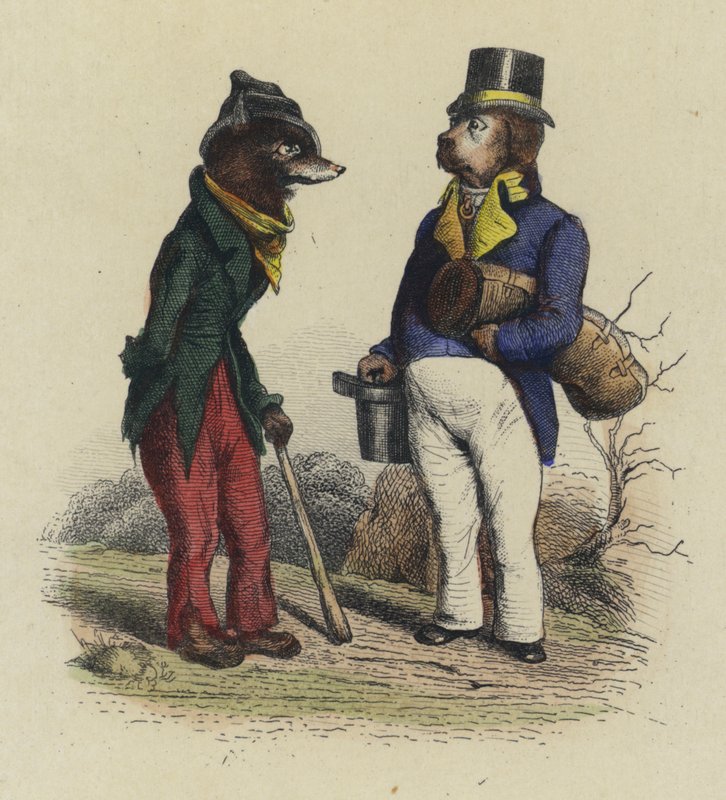 Ulven og hunden (farvet gravering) af French School