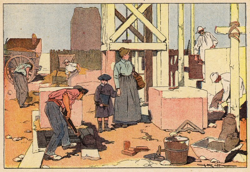 Le Macon, The Mason (farve litho) af French School