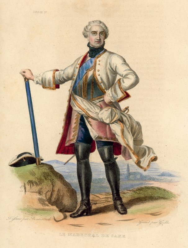 Le Marechal de Saxe (farvet gravering) af French School