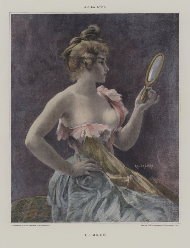 Le Miroir (The Mirror) (farve litho) af French School
