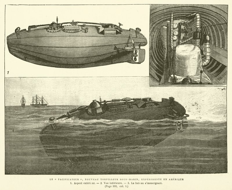 The Peacemaker, ny ubåds torpedobåd, testet i Amerika (gravering) af French School
