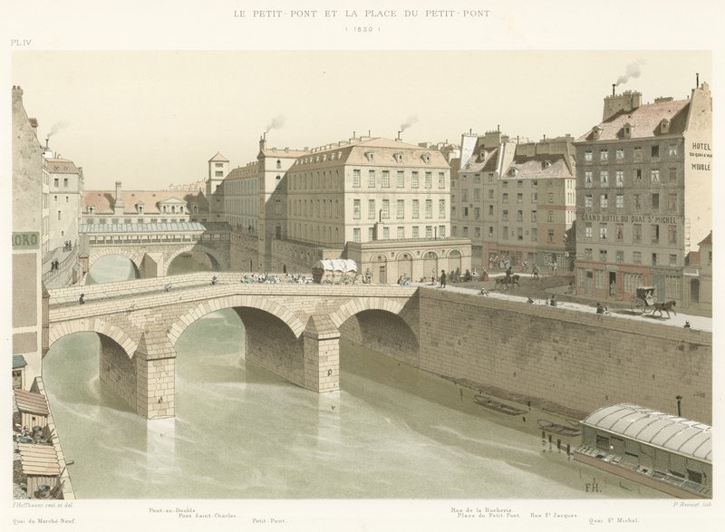 Petit-Pont og Place du Petit-Pont, 1830 af French School