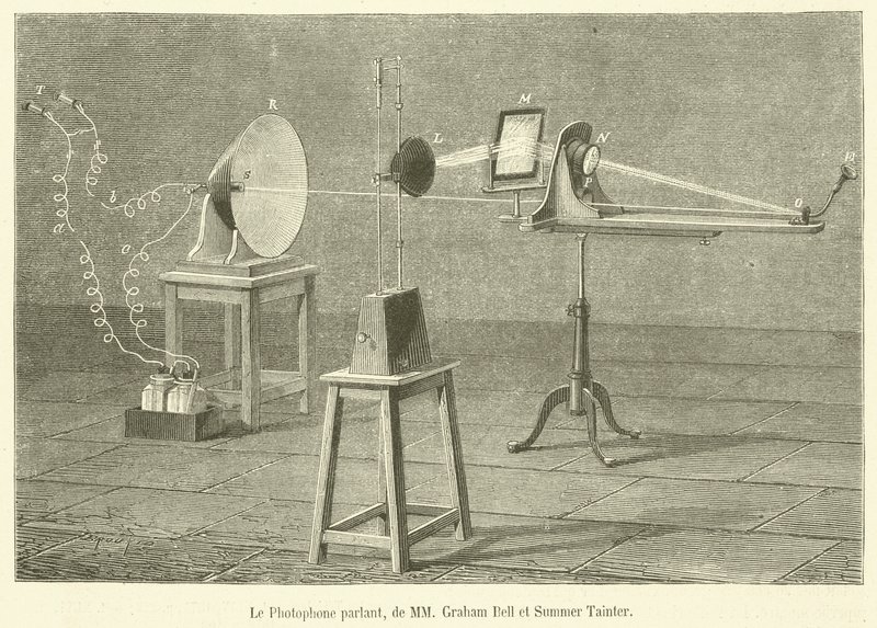 The Talking Photophone, af Mrs. Graham Bell og Summer Tainter (gravering) af French School