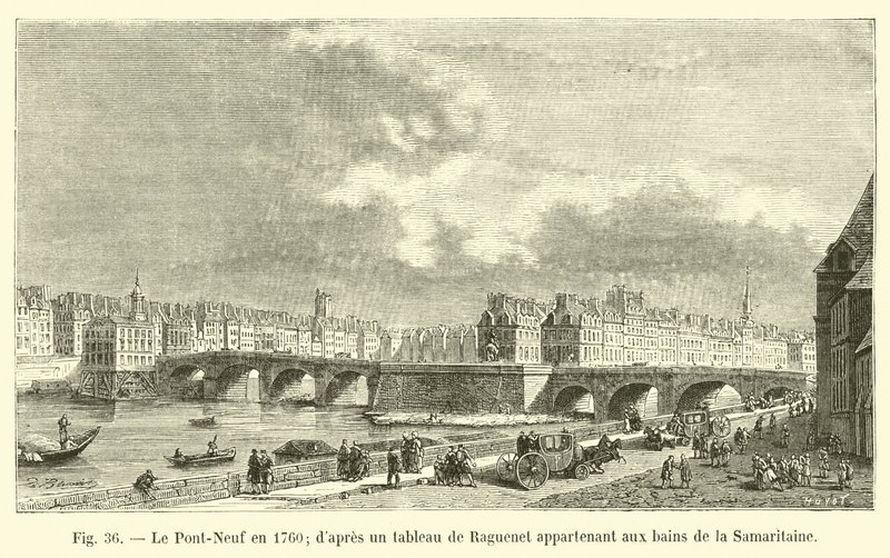 Pont-Neuf i 1760, efter et maleri af Raguenet tilhørende Samaritaine-badene af French School