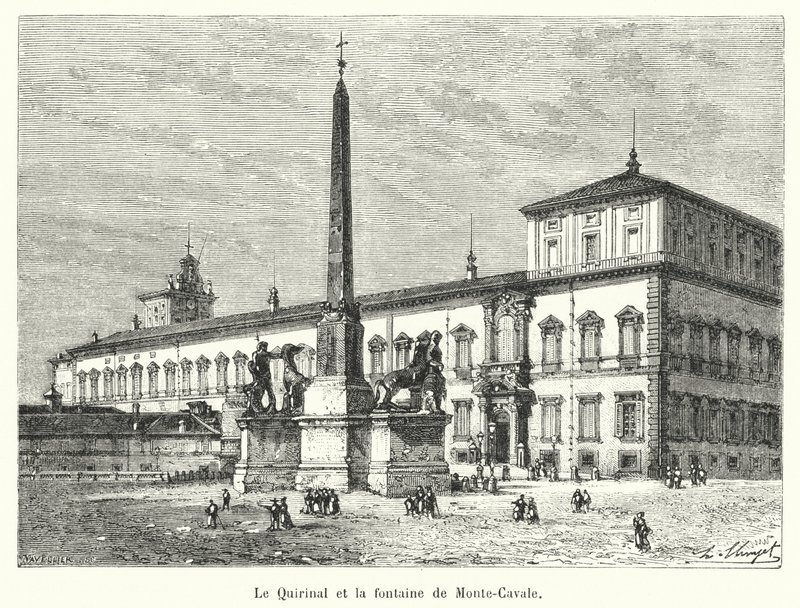Quirinalen og springvandet Monte-Cavale (gravering) af French School