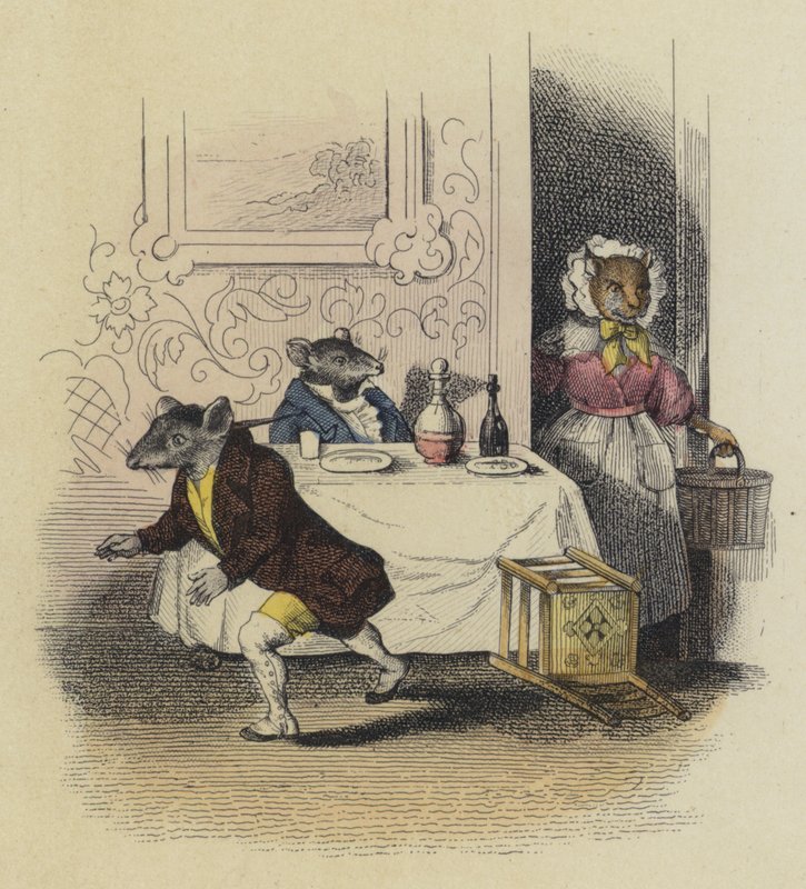 The Rat De Ville And The Rat Des Champs (farvet gravering) af French School
