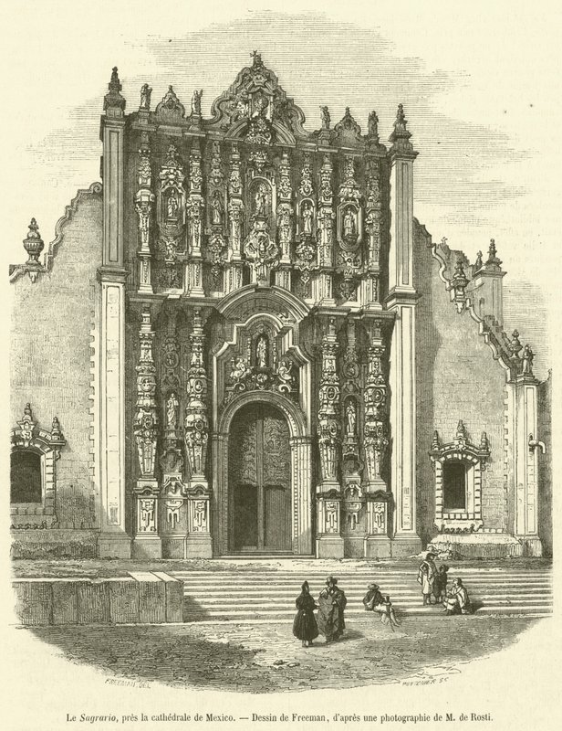 Le Sagrario, pres la cathedrale de Mexico (gravering) af French School