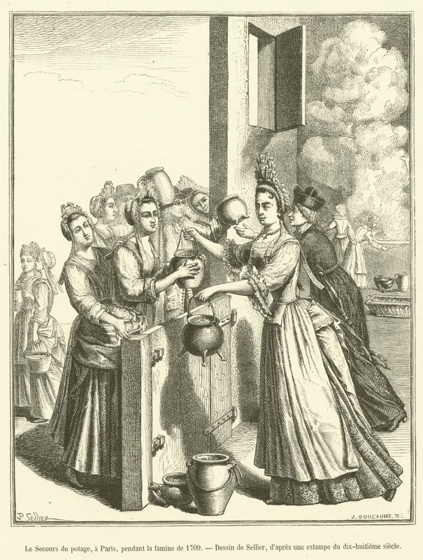 Suppens hjælp i Paris under hungersnøden i 1709 af French School