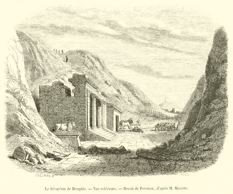 The Serapeum of Memphis, udvendig udsigt (gravering) af French School