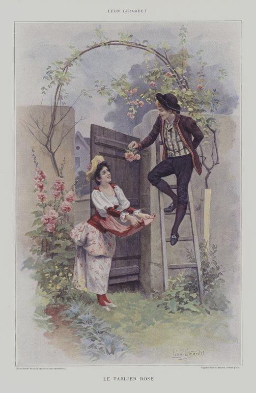 Le Tablier Rose (Det lyserøde forklæde) (farve litho) af French School