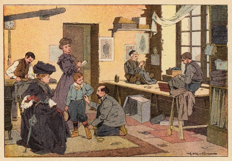 Le Tailleur, Skrædderen (farve litho) af French School