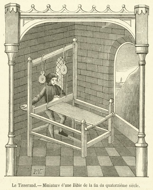 Væveren, miniature fra en bibel fra slutningen af ​​det fjortende århundrede (gravering) af French School