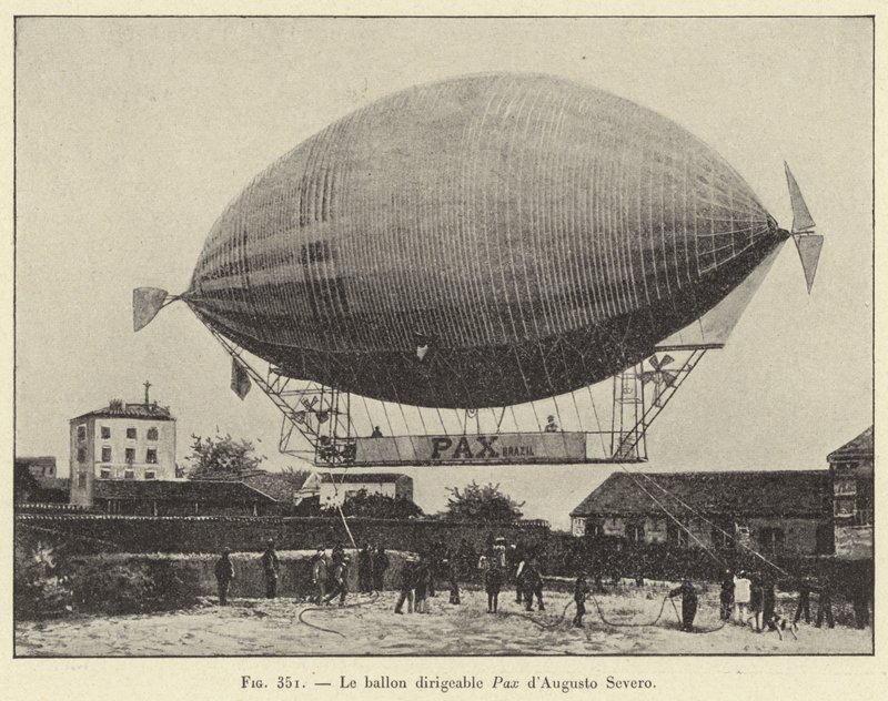 Pax dirigible ballon af Augusto Severo (gravering) af French School