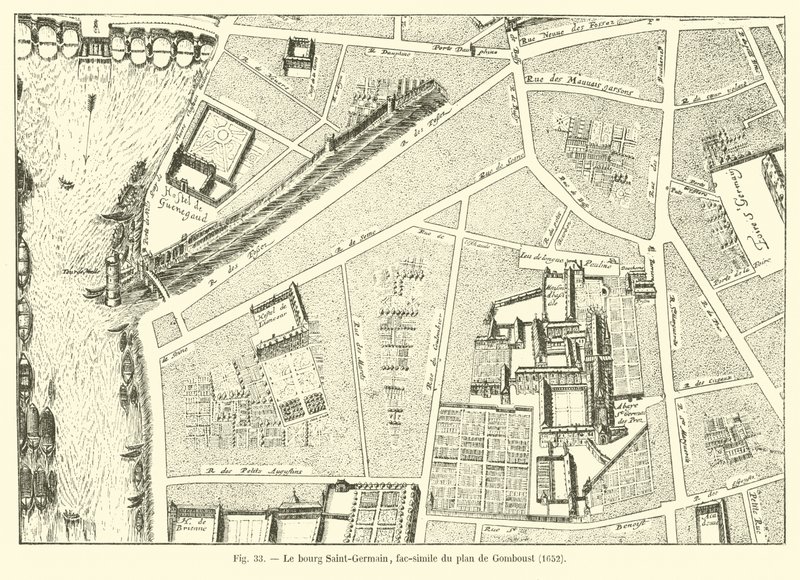 Bourg Saint-Germain, faksimile af planen for Gomboust, 1652 af French School