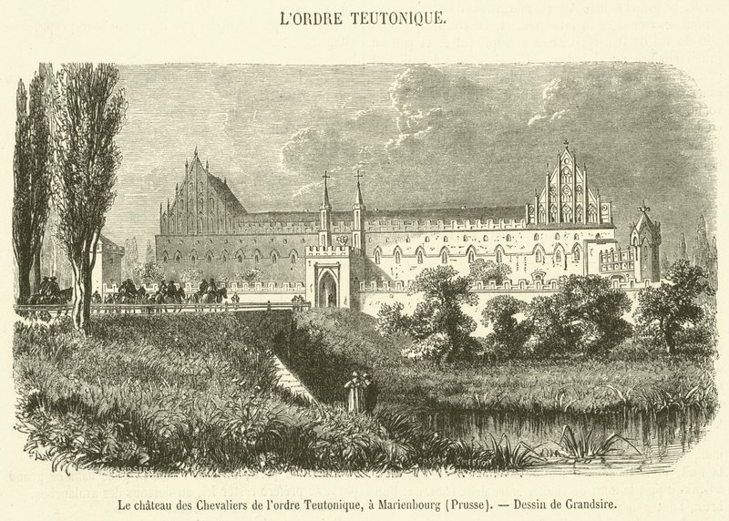 Slottet for ridderne af den teutoniske orden i Marienburg, Preussen (gravering) af French School