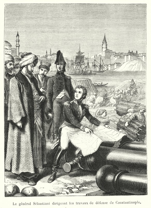 General Sebastiani dirigerer Konstantinopels forsvarsværker (gravering) af French School
