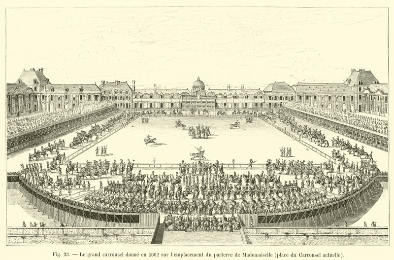 I 1662 har den store karrusel udsigt over placeringen af ​​Mademoiselles parterre, det nuværende Place du Carrousel af French School