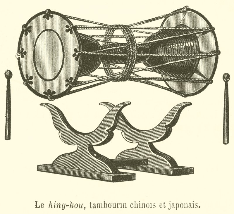 Hing-kou, kinesisk og japansk tamburin (gravering) af French School