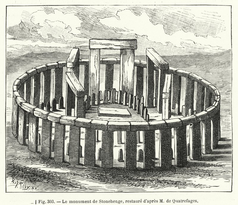 Stonehenges monument, restaureret efter M de Quatrefages (gravering) af French School