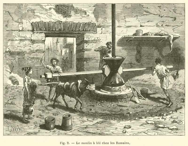 Hvedemøllen blandt romerne (gravering) af French School