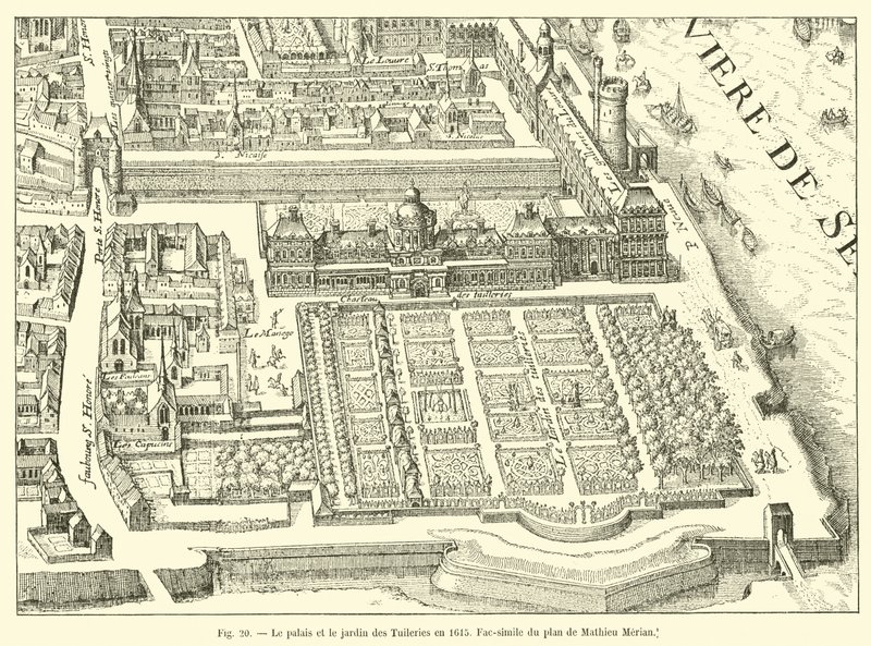 Tuileriernes palads og have i 1615, faksimile af planen af ​​Mathieu Merian af French School