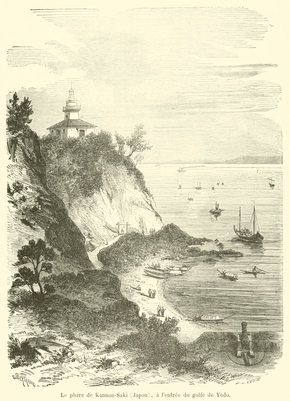 Kannon-Saki fyrtårnet (Japan), ved indgangen til Yedo-bugten (gravering) af French School