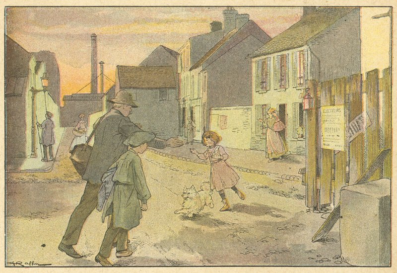 Faderens tilbagevenden (farve litho) af French School