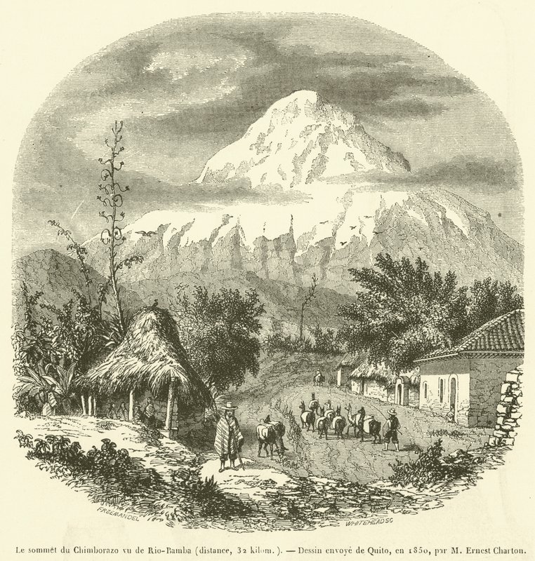 Toppen af ​​Chimborazo set fra Rio-Bamba, afstand, 32 kilometer (gravering) af French School