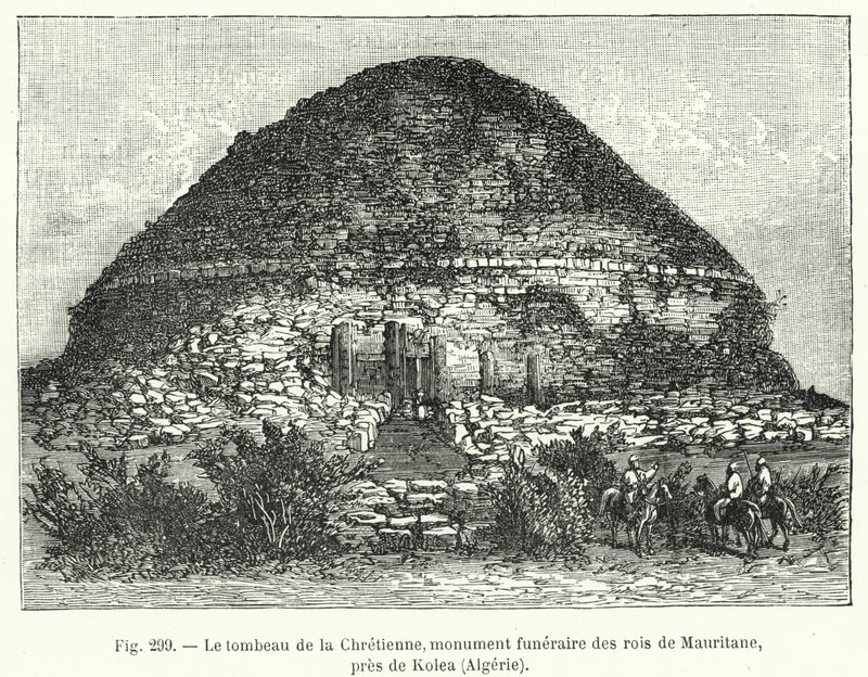 Chretiennes grav, begravelsesmonument for kongerne af Mauritane, nær Kolea, Algeriet (gravering) af French School
