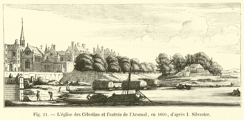 Celestins kirken og indgangen til Arsenalet, i 1660, efter I Silvestre af French School