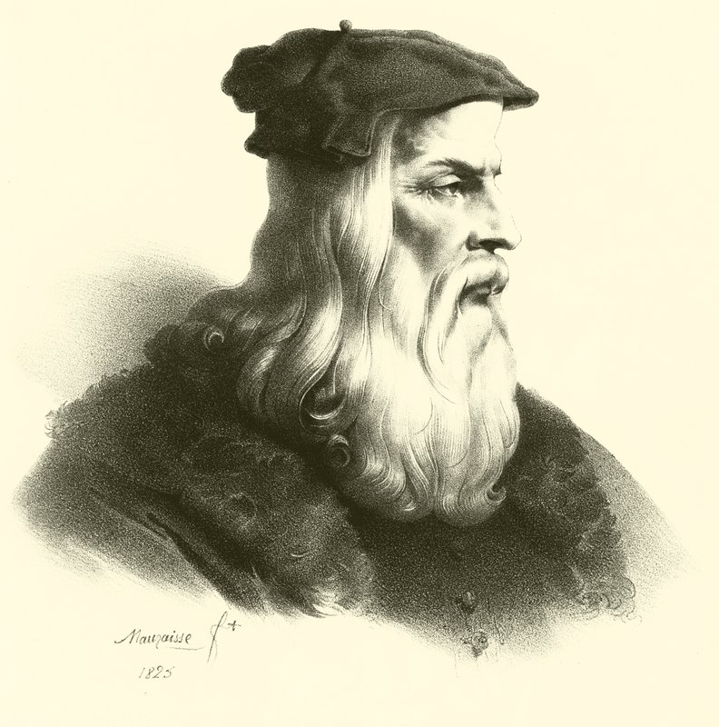 Leonardo Da Vinci, portræt (gravering) af French School