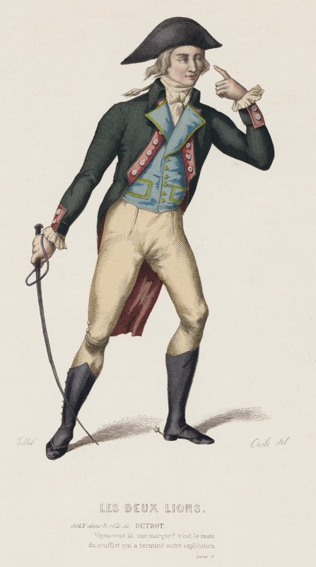 Les Deux Lions, Scene V (farvet gravering) af French School