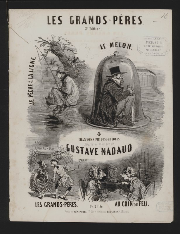 The Grand Fathers, fire filosofiske sange af Gustave Nadaud (litho) af French School