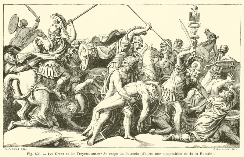 Grækerne og trojanerne omkring liget af Patroclus (gravering) af French School