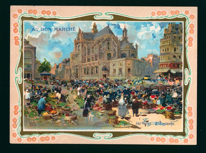 Les Halles og St Eustache-kirken, Paris (chromolitho) af French School