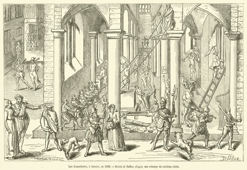 Ikonoklasterne, i Antwerpen, i 1566 (gravering) af French School