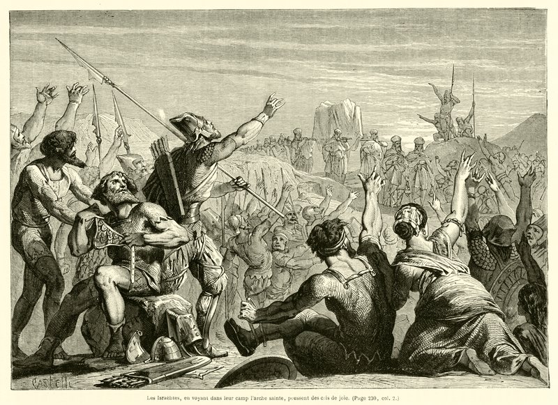 Når israelitterne ser den hellige ark i deres lejr, udstøder de glædesråb (indgravering) af French School