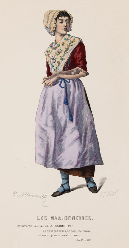 The Puppets, Act V, Sc VIII (farvet gravering) af French School