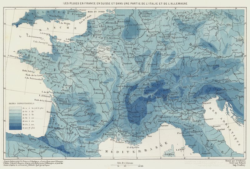 Regn i Frankrig, Schweiz og dele af Italien og Tyskland (farvelitografi) af French School