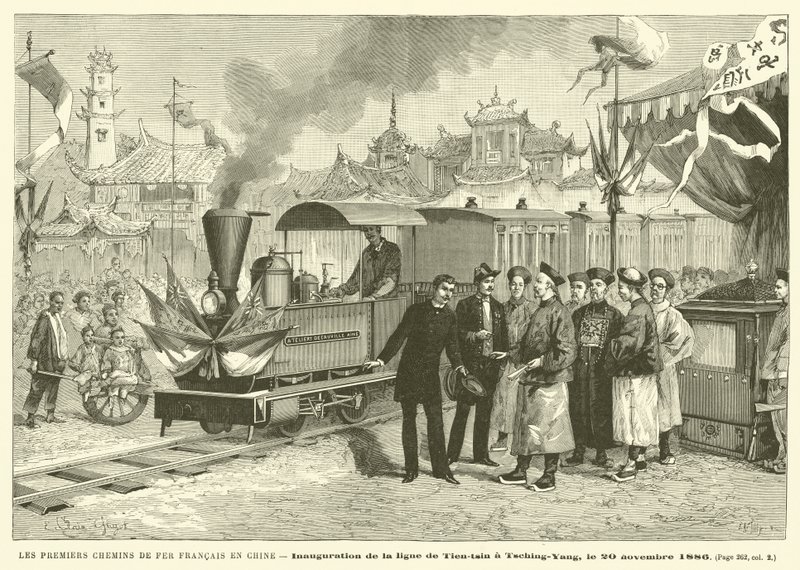 De første franske jernbaner i Kina (gravering) af French School