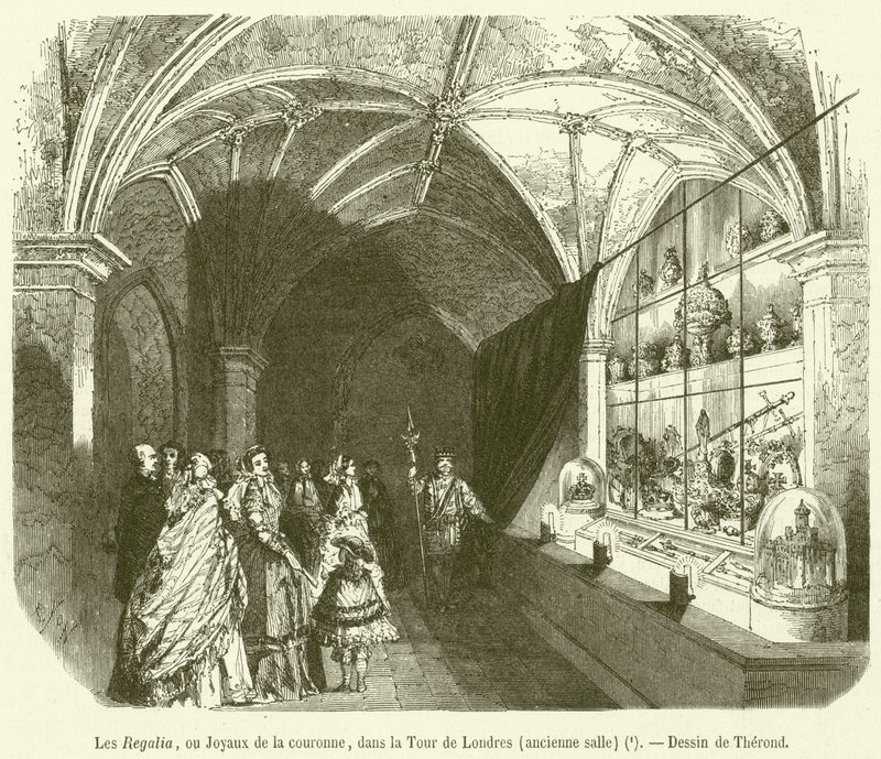 Regalierne eller kronjuvelerne i Tower of London, Old Hall (gravering) af French School