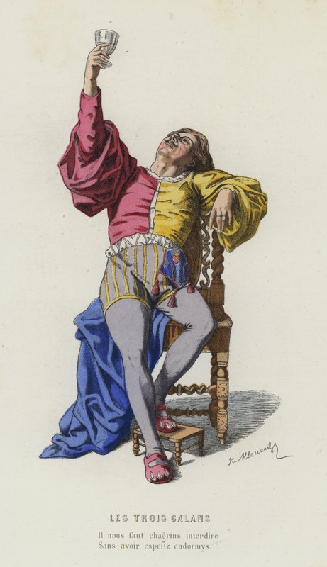 De tre galaner (farvet gravering) af French School