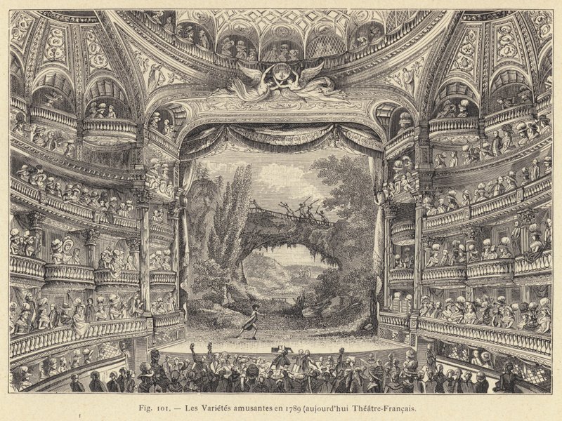 De sjove varianter i 1789, nu Theatre-Francais (gravering) af French School
