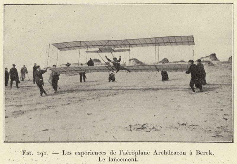 Oplevelserne af Archdeacon-flyet ved Berck, Lanceringen (gravering) af French School