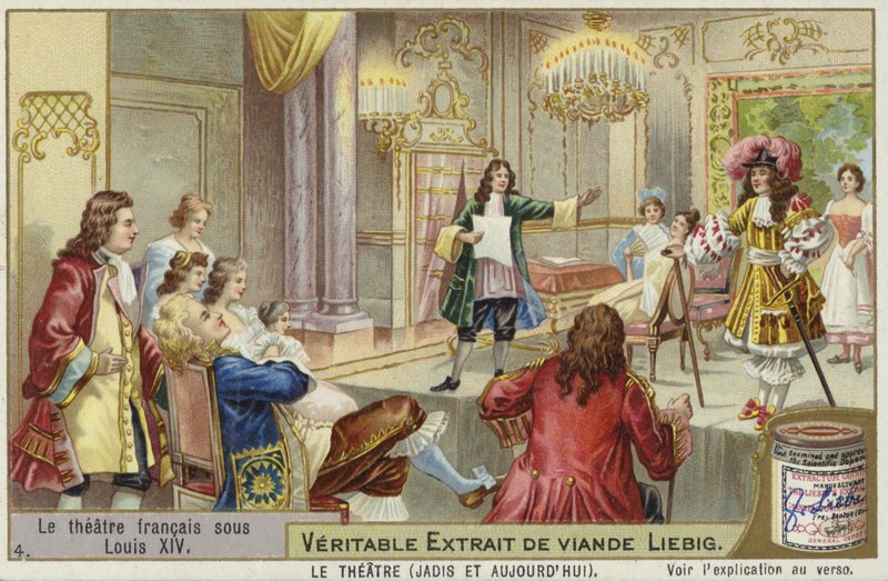 Liebig-kort med fransk teater under Ludvig XIV af French School