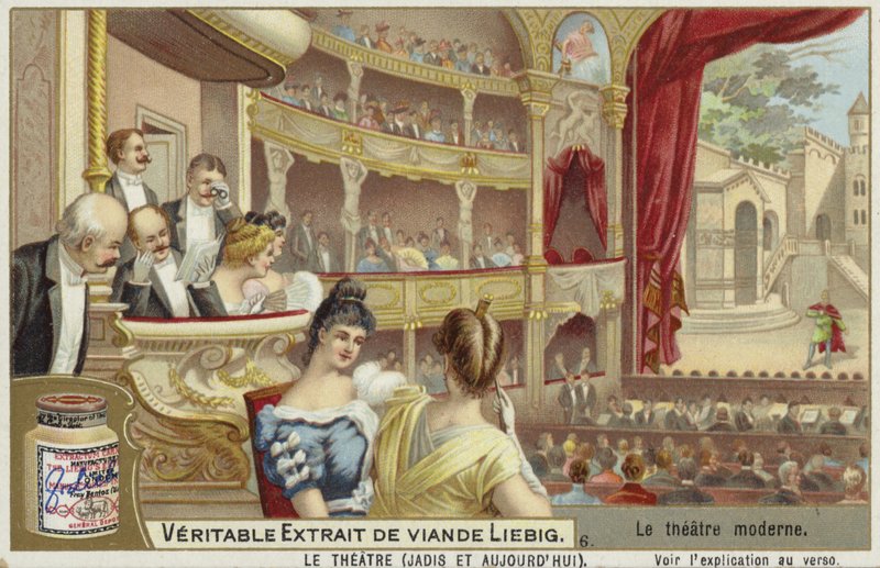 Liebig-kort med et moderne teater af French School