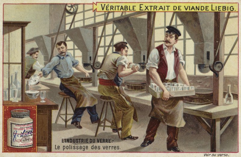 Liebig-kort med glasindustrien af French School