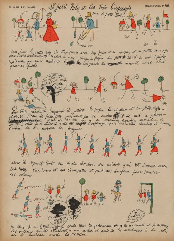 Lille Toto og de tre soldater (farvet gravering) af French School